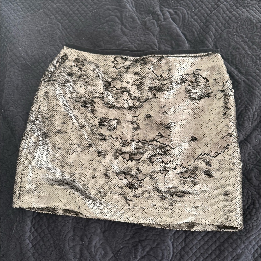 Zara Silver and Black Sequin Mini Skirt